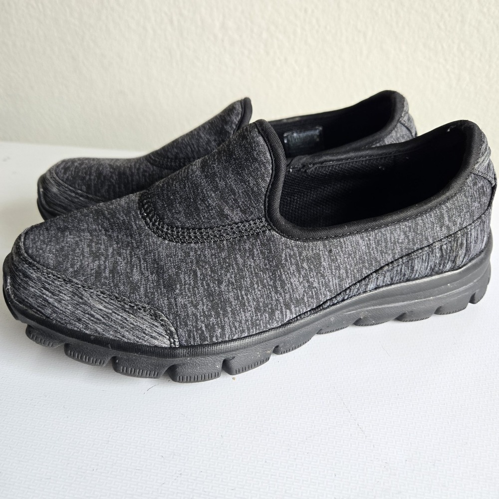 Skechers Womens Slip On Walking Shoes Sneakers Size 7.5 Heathered Black